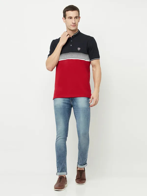 Octave Men Maroon Cadmium Purple Mandarin Collar T-Shirt