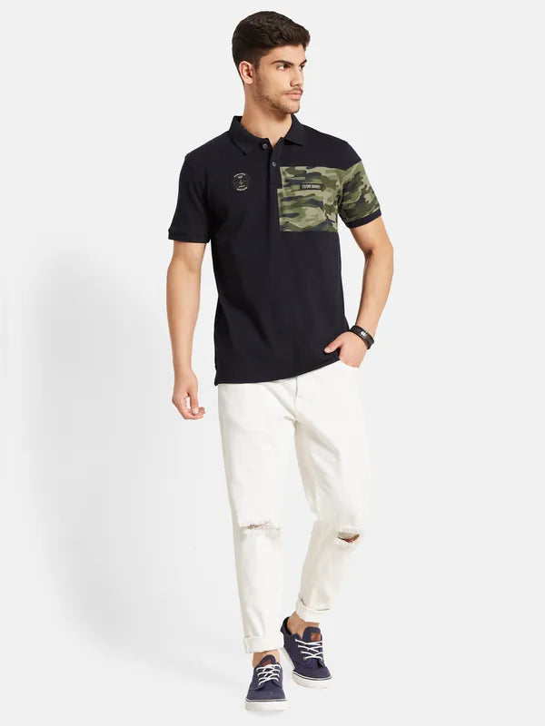 Half Camouflage Chest Print Polo T-Shirt