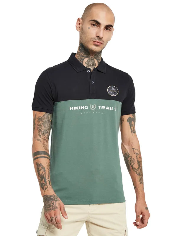 Octave Colourblocked Polo Collar Cotton T-Shirt