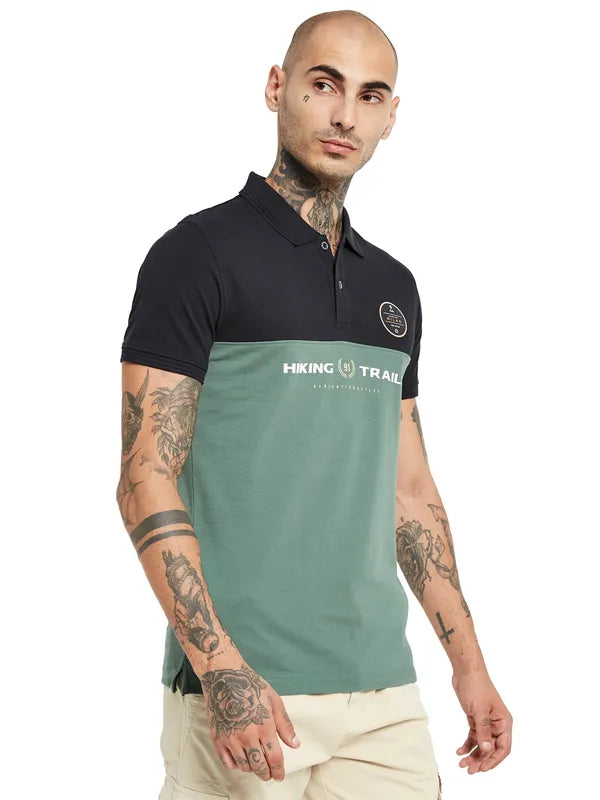 Octave Colourblocked Polo Collar Cotton T-Shirt