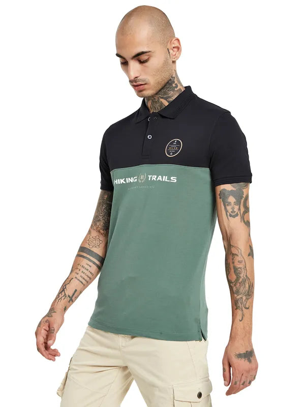 Octave Colourblocked Polo Collar Cotton T-Shirt