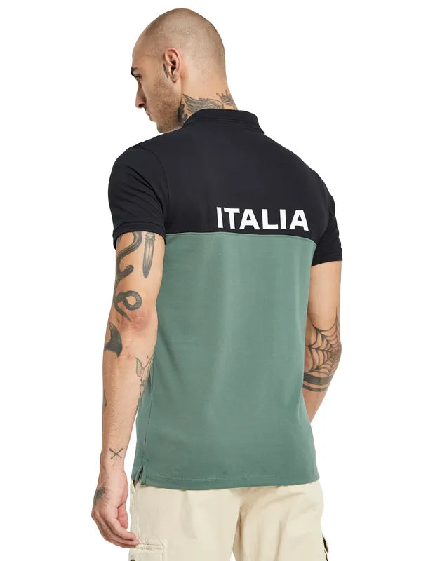 Octave Colourblocked Polo Collar Cotton T-Shirt