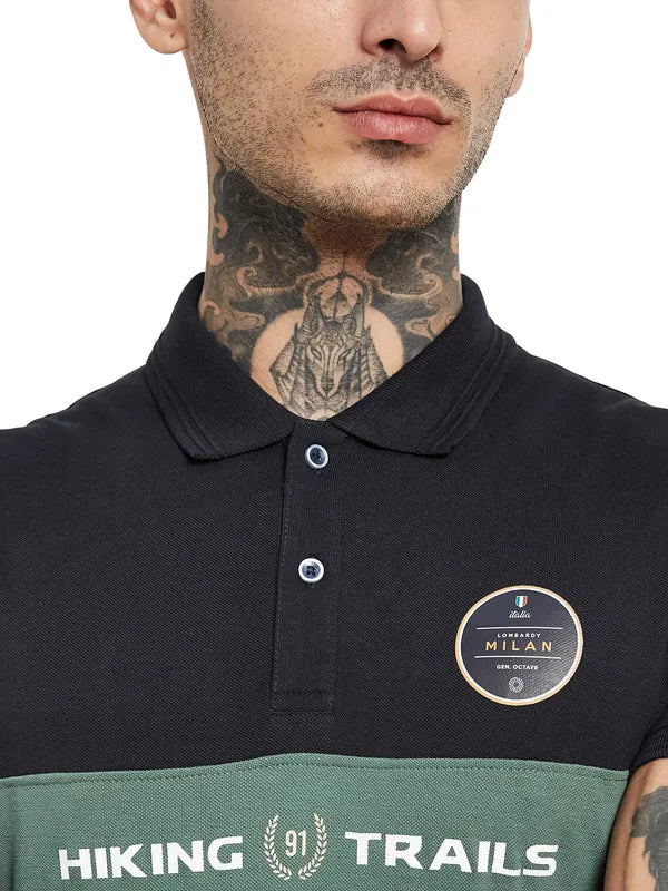 Octave Colourblocked Polo Collar Cotton T-Shirt