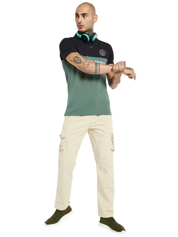 Octave Colourblocked Polo Collar Cotton T-Shirt