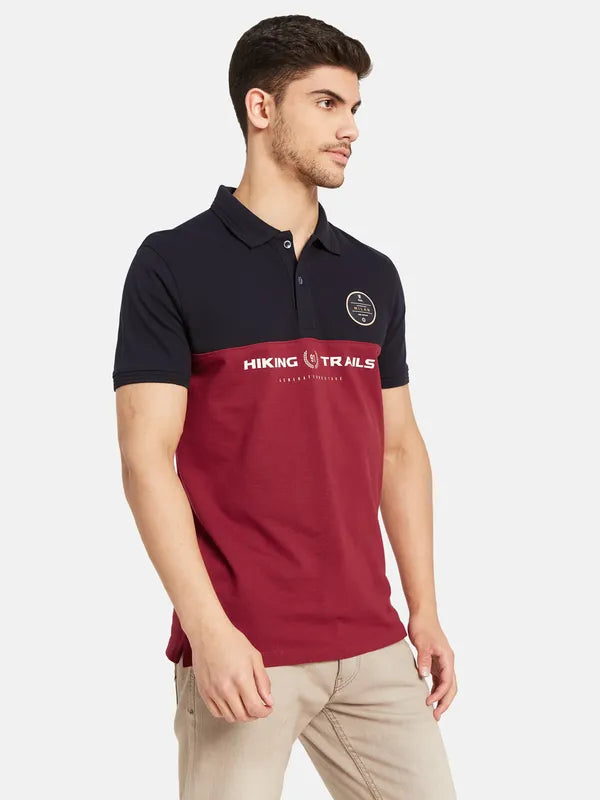 Cut And Sew Chest Print Polo T-Shirt