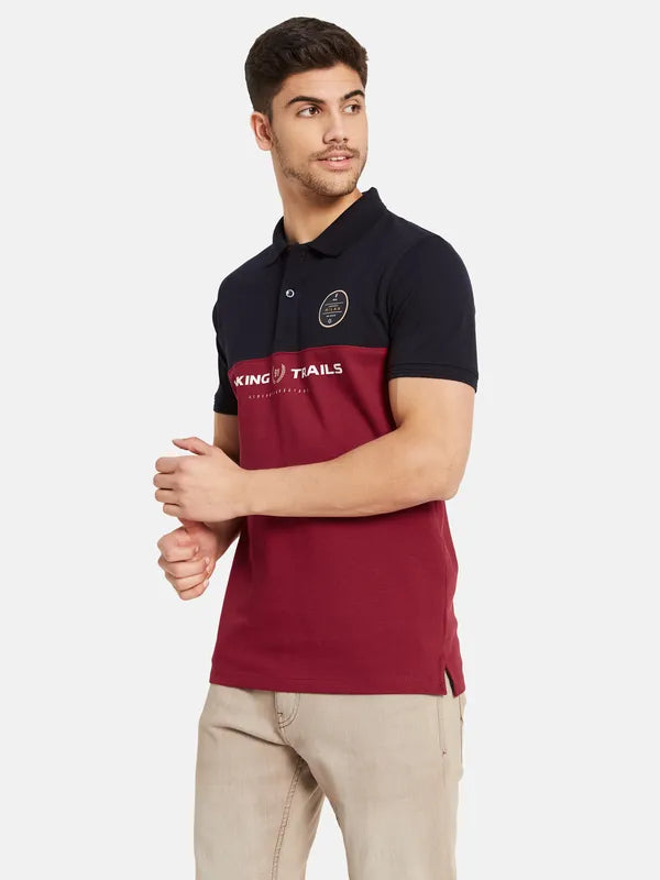 Cut And Sew Chest Print Polo T-Shirt