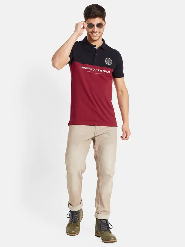 Cut And Sew Chest Print Polo T-Shirt