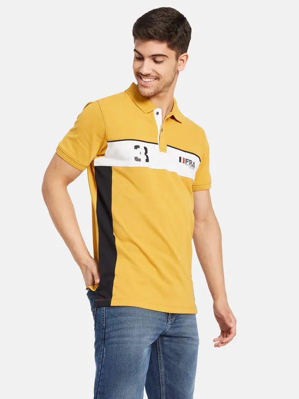 Cut And Sew Chest Print Polo T-Shirt