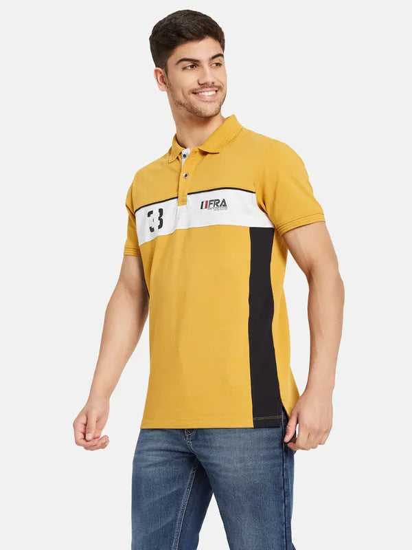 Cut And Sew Chest Print Polo T-Shirt