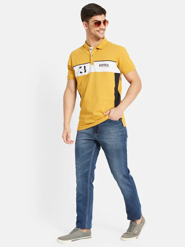 Cut And Sew Chest Print Polo T-Shirt