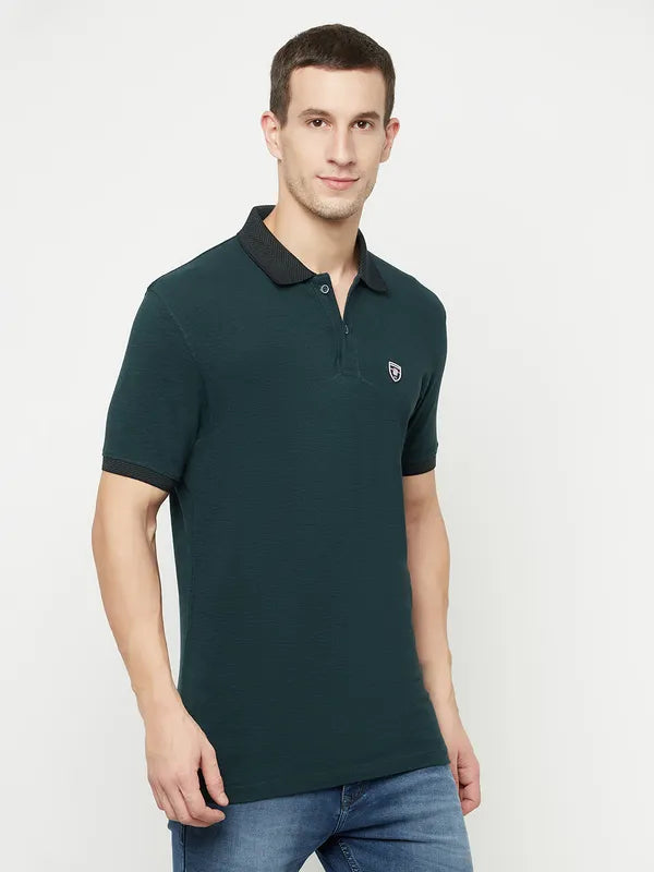 Octave Men Green Polo Collar T-Shirt