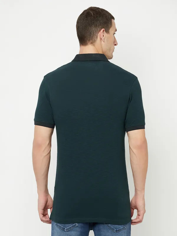 Octave Men Green Polo Collar T-Shirt