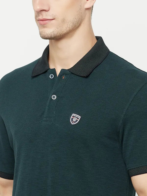 Octave Men Green Polo Collar T-Shirt