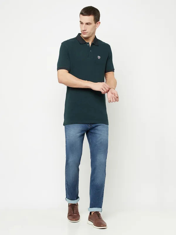Octave Men Green Polo Collar T-Shirt