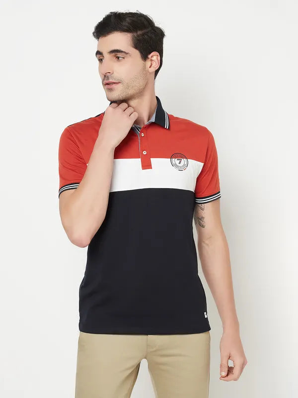 Octave Men Rust Black Polo Collar T-Shirt
