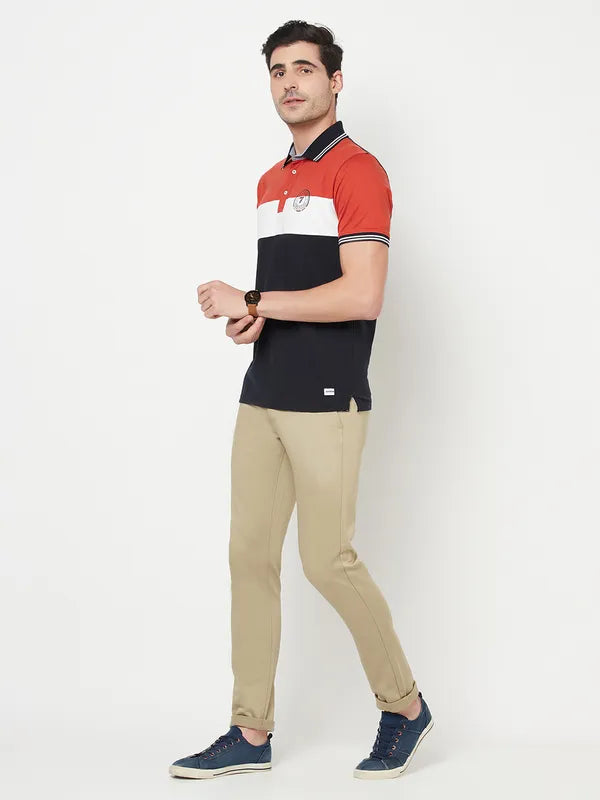 Octave Men Rust Black Polo Collar T-Shirt