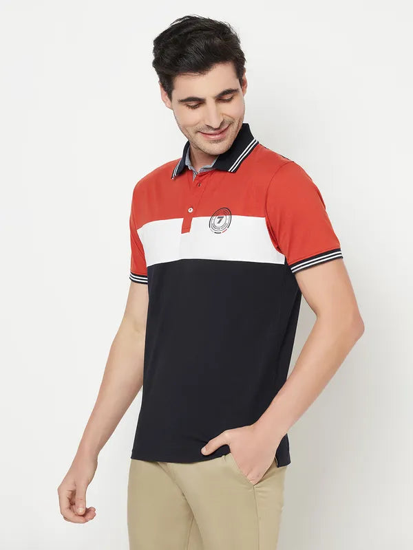 Octave Men Rust Black Polo Collar T-Shirt