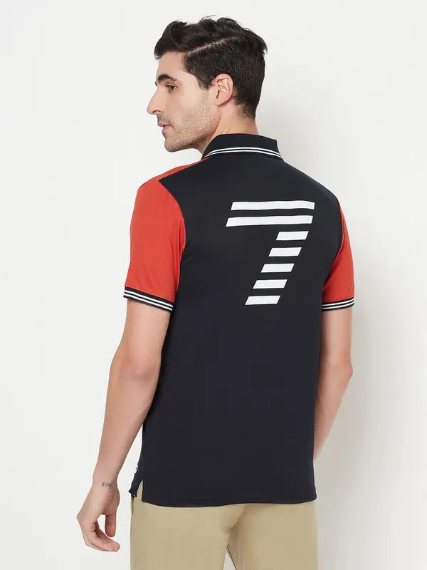 Octave Men Rust Black Polo Collar T-Shirt