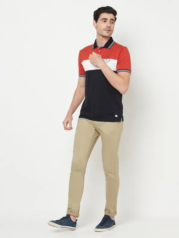 Octave Men Rust Black Polo Collar T-Shirt