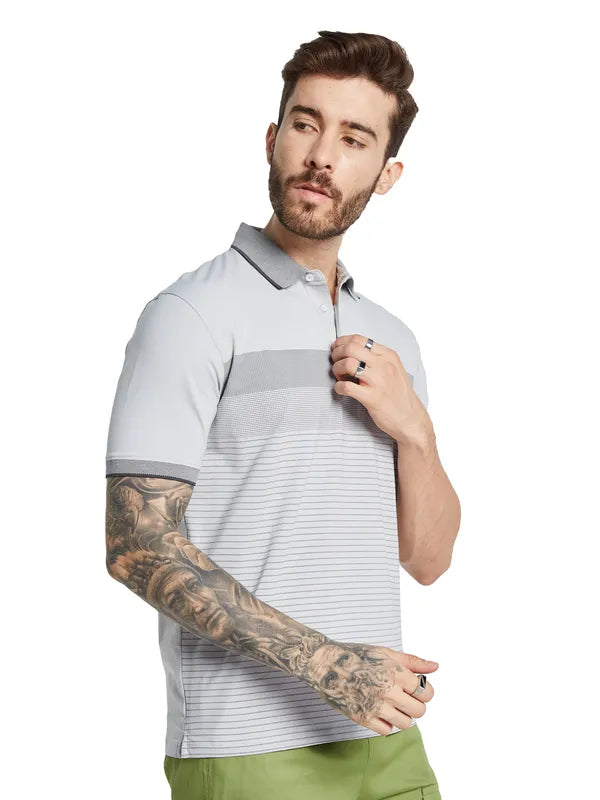 Octave Men Striped Polo Collar Pockets T-Shirt