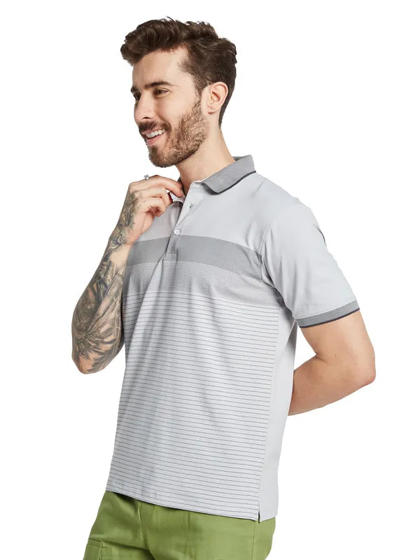 Octave Men Striped Polo Collar Pockets T-Shirt