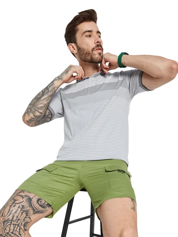 Octave Men Striped Polo Collar Pockets T-Shirt