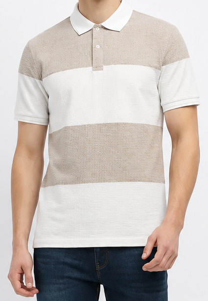 Men Linen Melange Colourblocked Polo Collar T-shirt