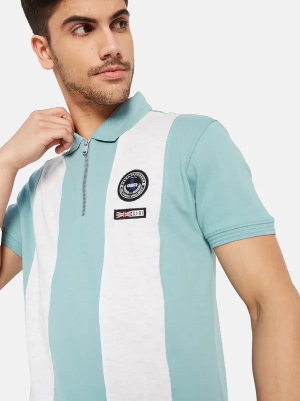 Half Zipper Vertical Stripes Polo T-Shirt