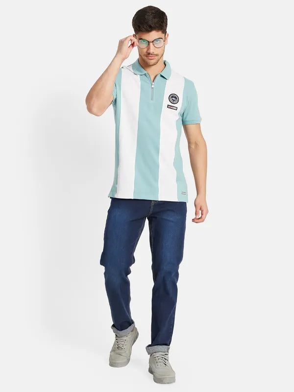 Half Zipper Vertical Stripes Polo T-Shirt