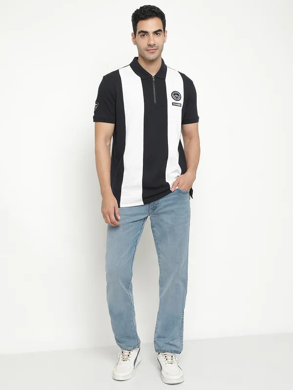 Octave Striped Polo Collar Cotton T-Shirt