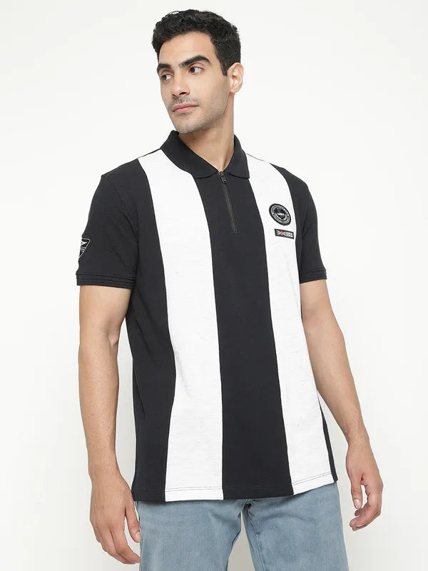 Octave Striped Polo Collar Cotton T-Shirt