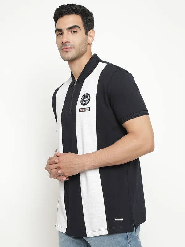 Octave Striped Polo Collar Cotton T-Shirt