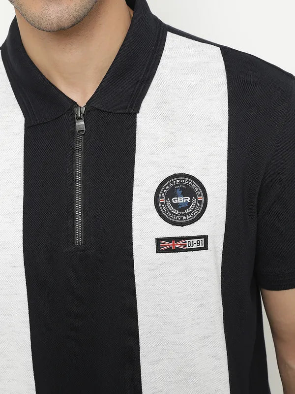 Octave Striped Polo Collar Cotton T-Shirt