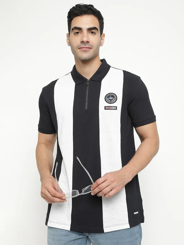 Octave Striped Polo Collar Cotton T-Shirt