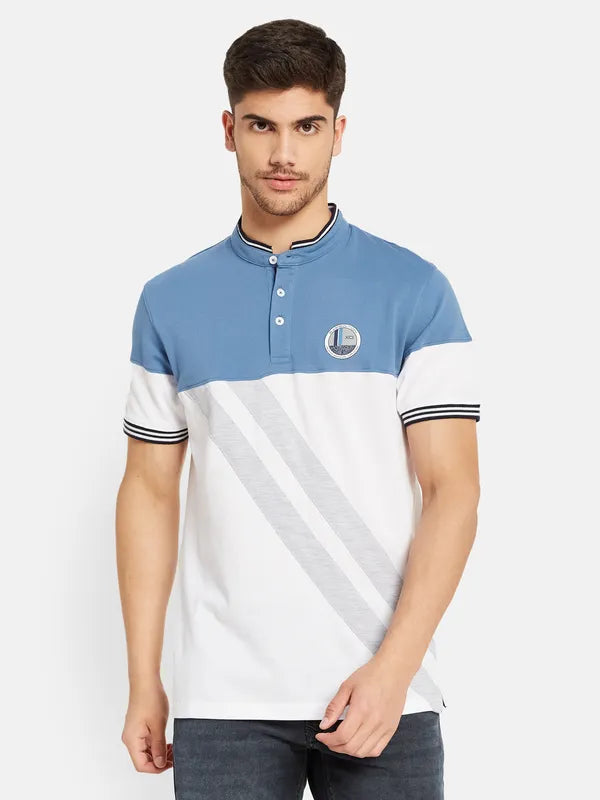 Cut And Sew Printed Mandarin Collar T-Shirt