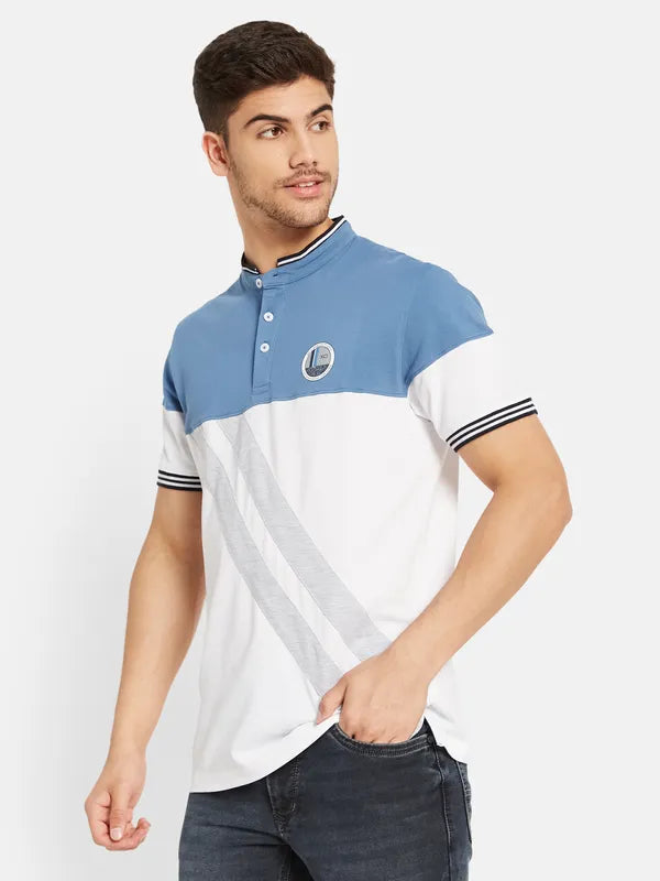 Cut And Sew Printed Mandarin Collar T-Shirt