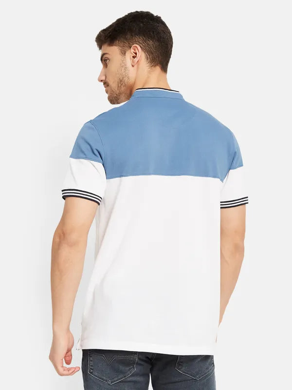 Cut And Sew Printed Mandarin Collar T-Shirt