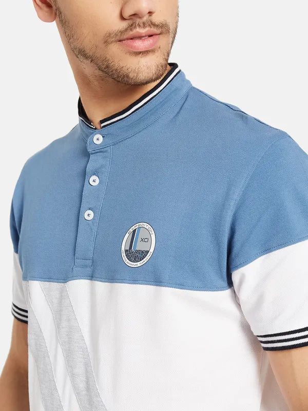 Cut And Sew Printed Mandarin Collar T-Shirt