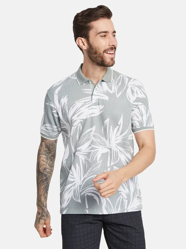 Octave Floral Printed Polo Collar Cotton T-Shirt