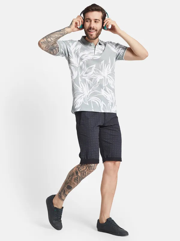 Octave Floral Printed Polo Collar Cotton T-Shirt