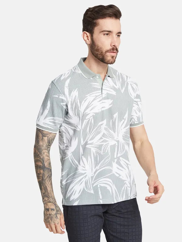 Octave Floral Printed Polo Collar Cotton T-Shirt