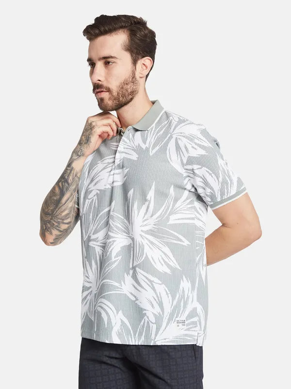 Octave Floral Printed Polo Collar Cotton T-Shirt