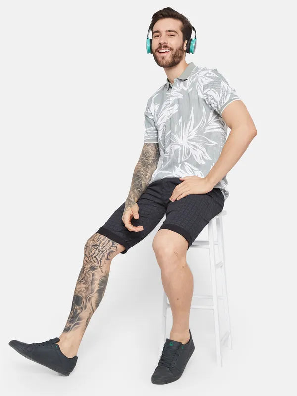 Octave Floral Printed Polo Collar Cotton T-Shirt