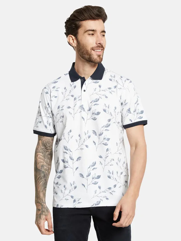Octave Floral Printed Polo Collar Cotton T-Shirt