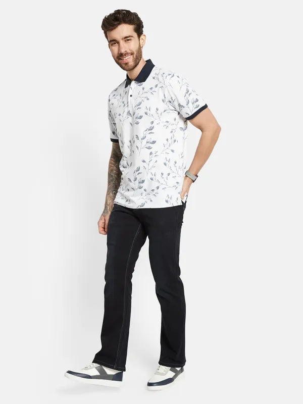 Octave Floral Printed Polo Collar Cotton T-Shirt