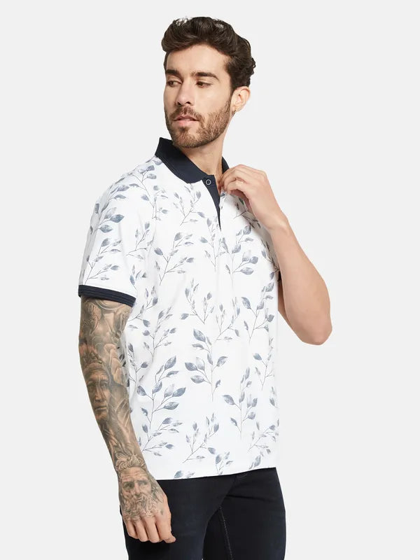 Octave Floral Printed Polo Collar Cotton T-Shirt