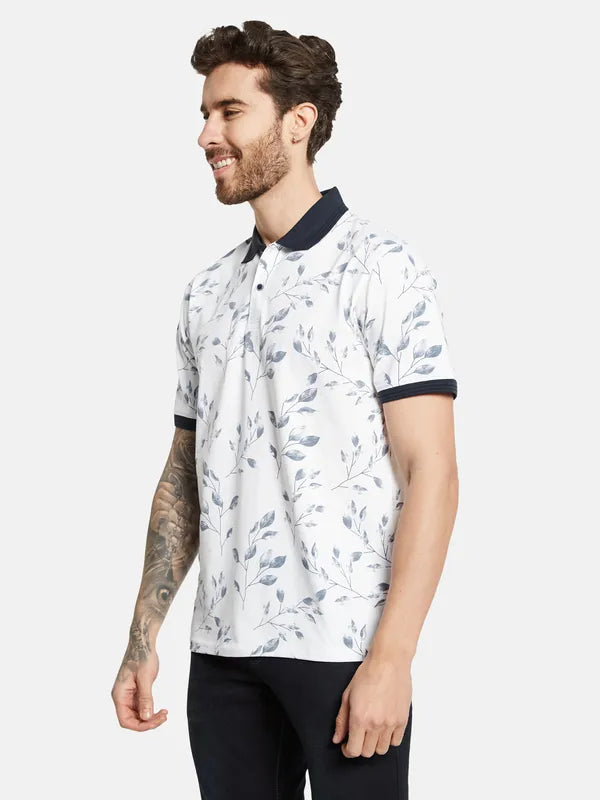 Octave Floral Printed Polo Collar Cotton T-Shirt