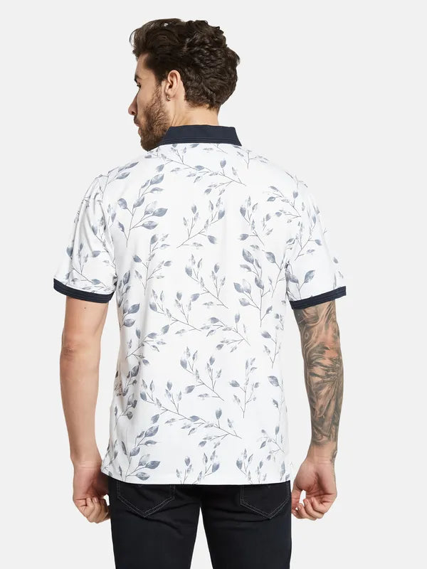 Octave Floral Printed Polo Collar Cotton T-Shirt