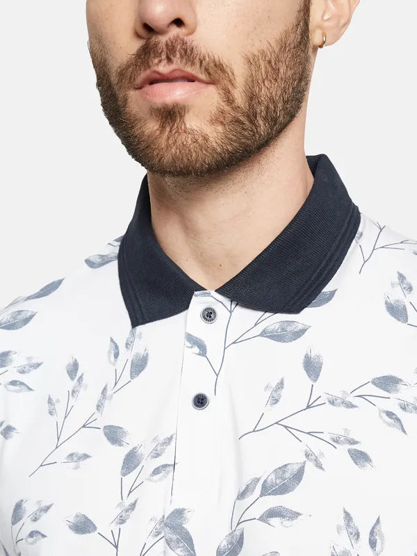 Octave Floral Printed Polo Collar Cotton T-Shirt
