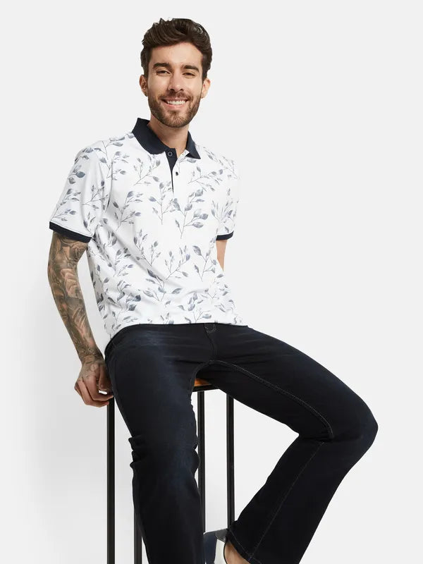 Octave Floral Printed Polo Collar Cotton T-Shirt